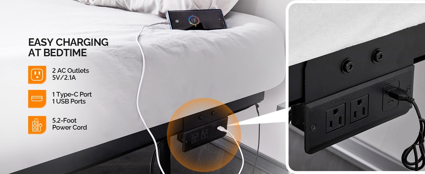 VINGLI Twin Floating Bed Frame with USB Charging Station/LED Lights, 14'' Platform Bed Frame Twin Size Heavy Duty Metal Bed, No Box Spring Needed,Black