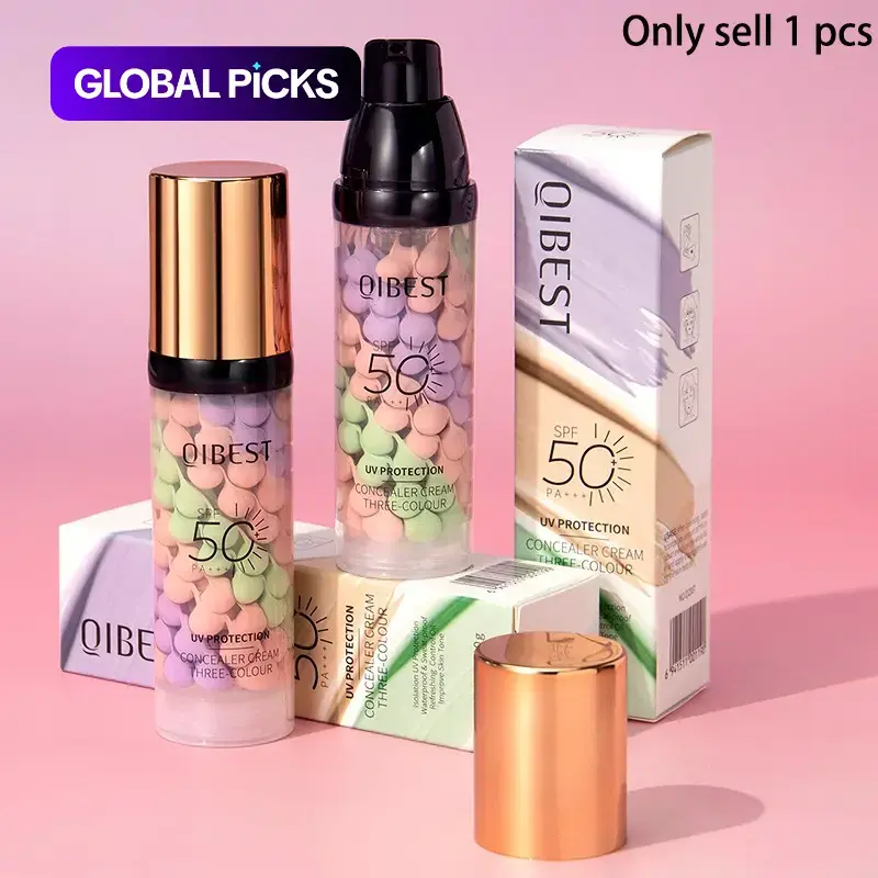 3-in-1 Color Correcting Primer Cream SPF 50 UV, Sunscreen Primer, Brightening Hydrating Moisturizing Oil-Control Moisturizer, Long-Lasting Makeup Base for Flawless Skin Tone #GLOBAL PICKS