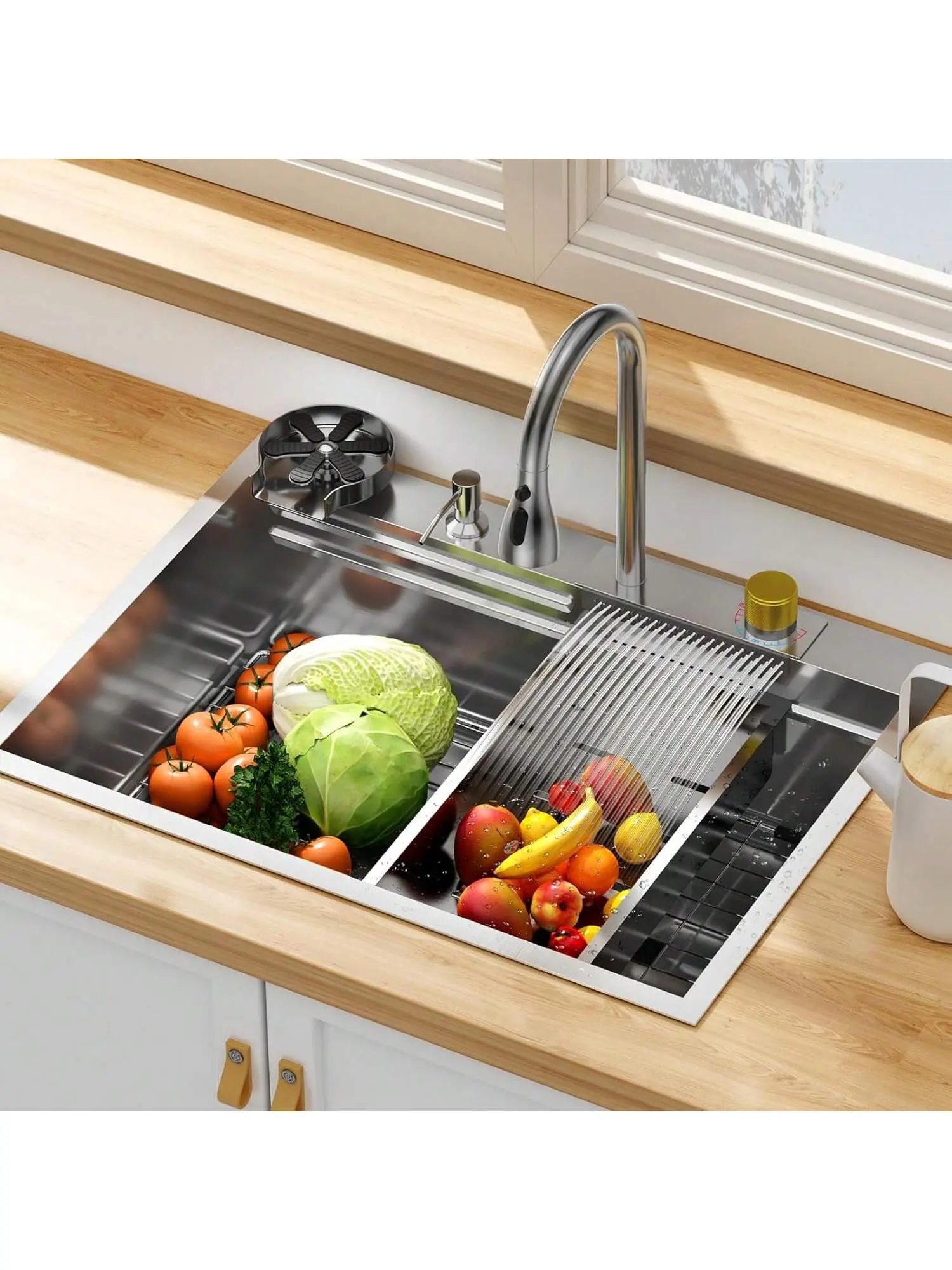 Garvee Silver   Kitchen Sink, 30 Inch Brushed Nickel Waterfall Kitchen Sink Set, 304 Stainless Steel Single Bowl Family And Bar Sinks With Full Accessories Halloween Decorations Halloween Costumes Autumn De
