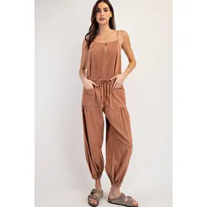 Pleated Drawstring Jogger Jumpsuit