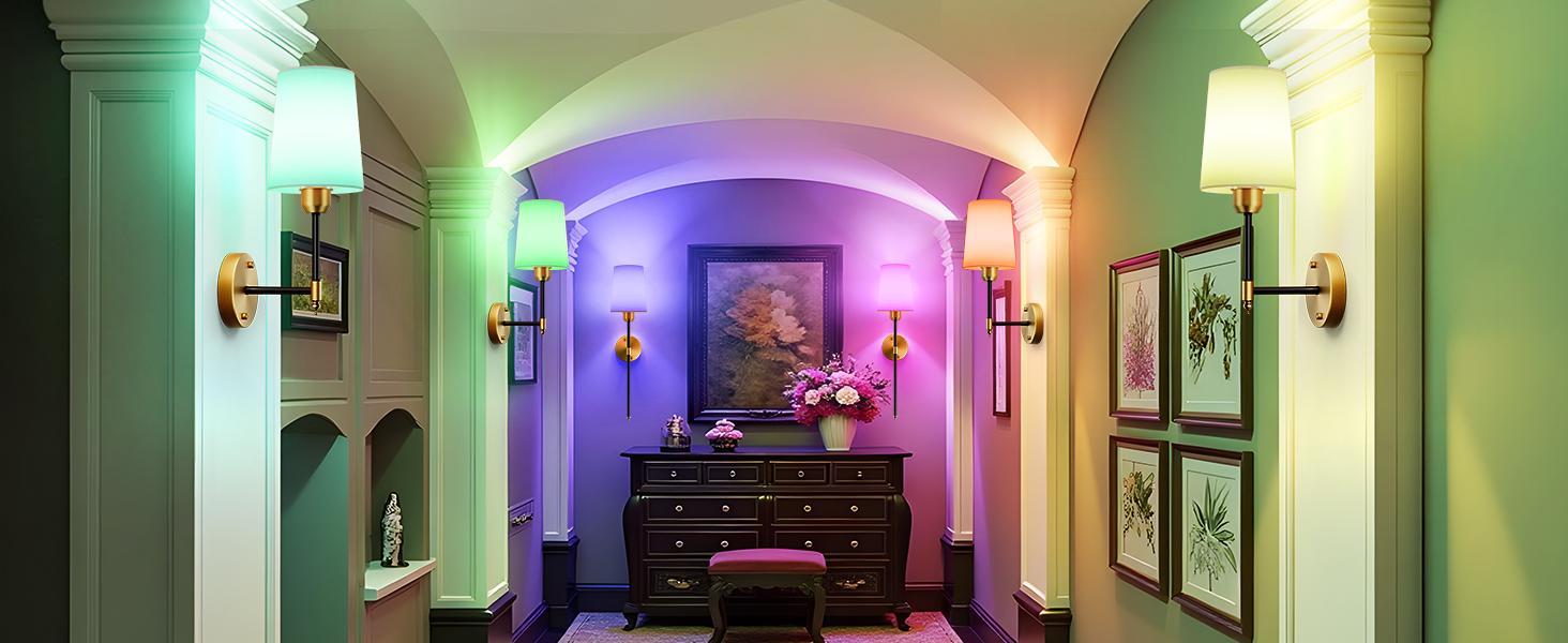 【Christmas Gift】Mid-Century Modern Battery Operated Wall Sconces Set of 2 Black Gold Wireless Lights with Rechargeable Magnetic Bulbs Remote Dimmable 15 RGB Colors for Bedroom Living Room Hallway Decor