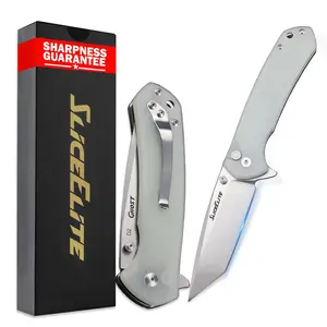 SliceElite Ghost EDC Knife 3.4 Inch D2 Steel Tanto Blade Translucent Green G10 Handle Button Lock Stainless Steel Pocket Clip Lightweight Compact Everyday Carry Knife