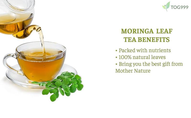Moringa Leaf Tea Bags, 100% Natural & Pure from Moringa Leaves. Loose Leaf Moringa Herbal Tea. Moringa Leaf Tea. No Sugar, No Caffeine, No Gluten, Vegan. Beverage