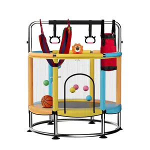 Towigic 55" Trampoline for Kids,Up to 440 Ibs Mini Trampoline with Anti-Rollover Round Bottom,Indoor & Outdoor Toddler Trampoline with Safety Enclosure, Adjustable Gymnastics Bars,Basketball Hoop