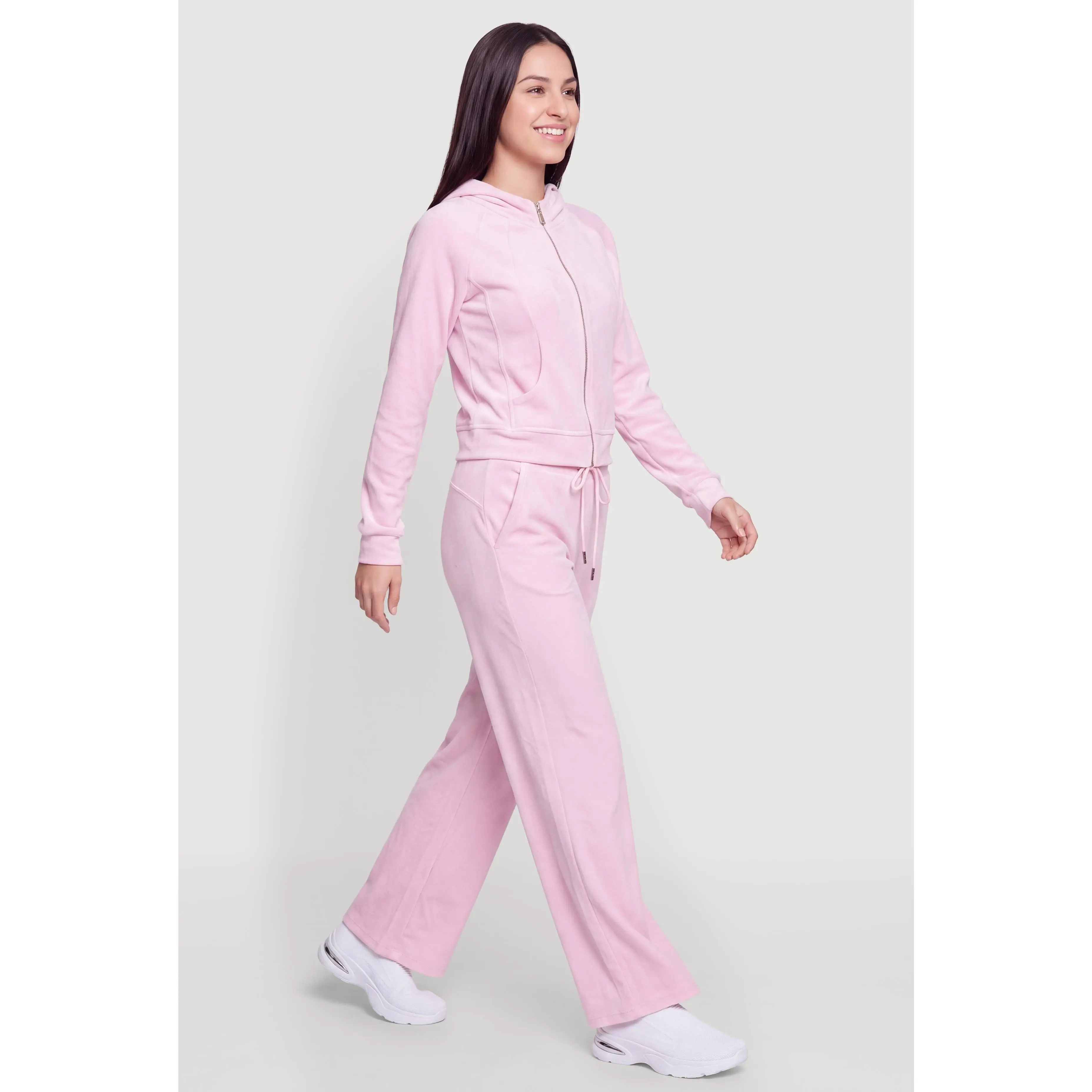 Velour Wide Leg Drawstring Waist Pants