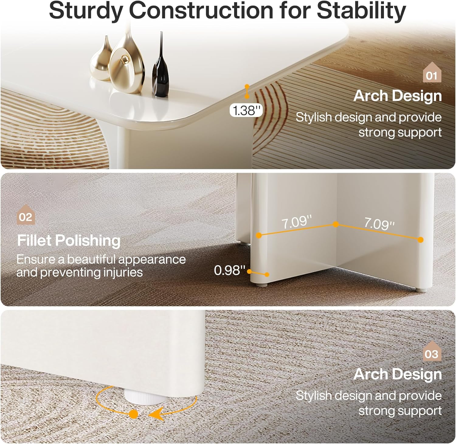 LITTLE TREE Modern White Dining Table for 4-6 People, 63" Large Rectangle Kitchen Table with Arch Design Legs, Dinner Table Kitchen & Dining Room Furniture