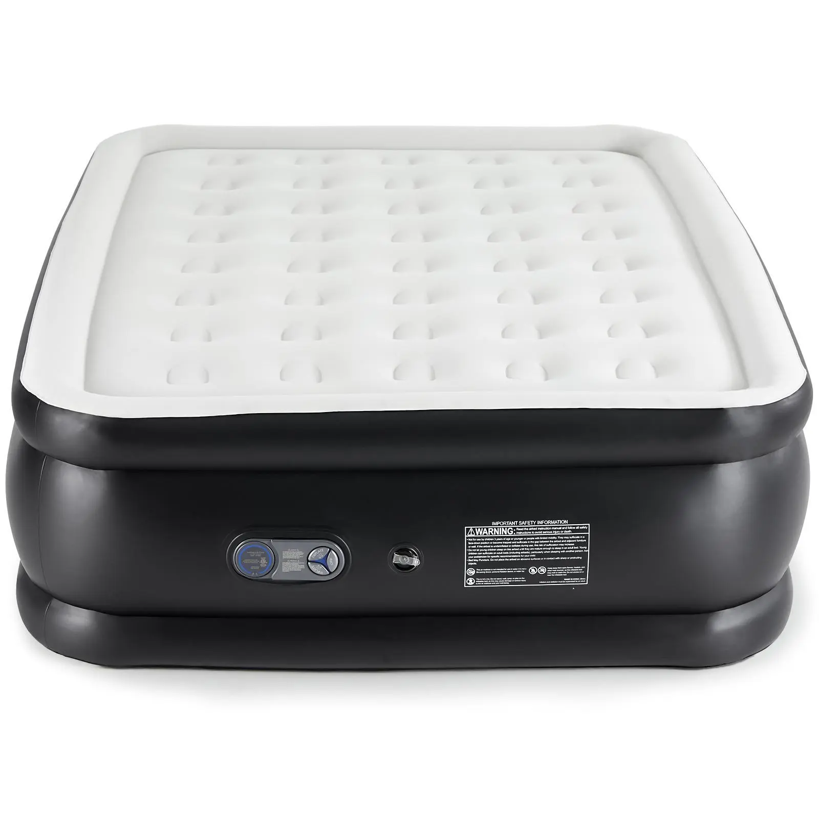 Sweetcrispy Inflatable Airbed, 22in Queen Double-Height Blow Up Bed for Camping & Travel with Built-in Pump, Moisture-Wicking Flocked Top with Stable Honeycomb Core, 660lb Capacity
