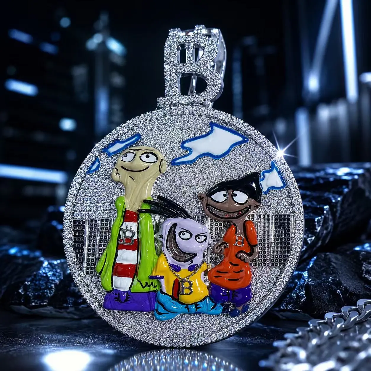 5406  Hip Hop Cartoon Character Pendant Iced CZ Bling Necklace Street Culture Jewelry Gift