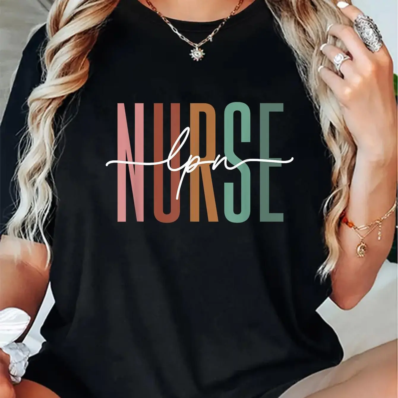Women's 100% Cotton Short-Sleeve Crew Neck Chic Healthcare T-Shirt - Vintage Nurse-Themed, All Seasons, Fun for Workdays and Parties, LPN Licensed Practical Nursing Nurse Week Casual Top
