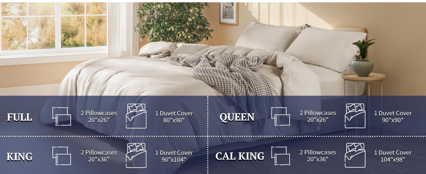Shilucheng 3 Piece Luxury Pure Natural French Linen Duvet Cover Set with Zipper Closure & Corner Ties Cooling Breathable Soft Bedding Farmhouse Bed Cover Set