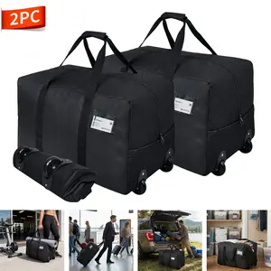 2PC Heavy Duty Moving Bags with Backpack, 92L Foldable Duffle Bag with Wheels, Large Travel Duffel Bag
