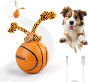ALL FOR PAWS Interactive Dog Ball Toy with Durable Rope USB Rechargeable Smart Dog Toy for Small Medium Large Dogs Automatic Moving Rolling Ball with 3 Play Modes Soccer Ball Style