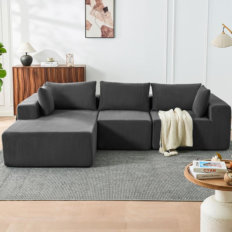 【2 Packages Shipping】109”Boneless Cloud Couch, Modular Sectional Sofa, Cloud Sectional Couch with Deep Seat, Modern Modular L-Shape Sofa Couch with Chaise,Upholstered Couches for Living Room Bedroom (Beige, Left Facing Chaise)