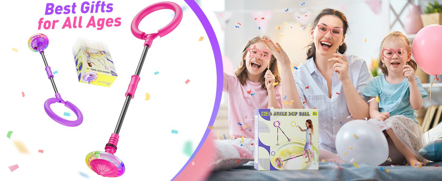 Skip It Ball for Kids, Ankle Skip Ball Toy with Counter & Timer, Rechargeable Flashing LED Skip Toy, Christmas & Birthday Gifts for Girls Age 6 7 8 9 10+, Fun Fitness Swing Ball for Kids