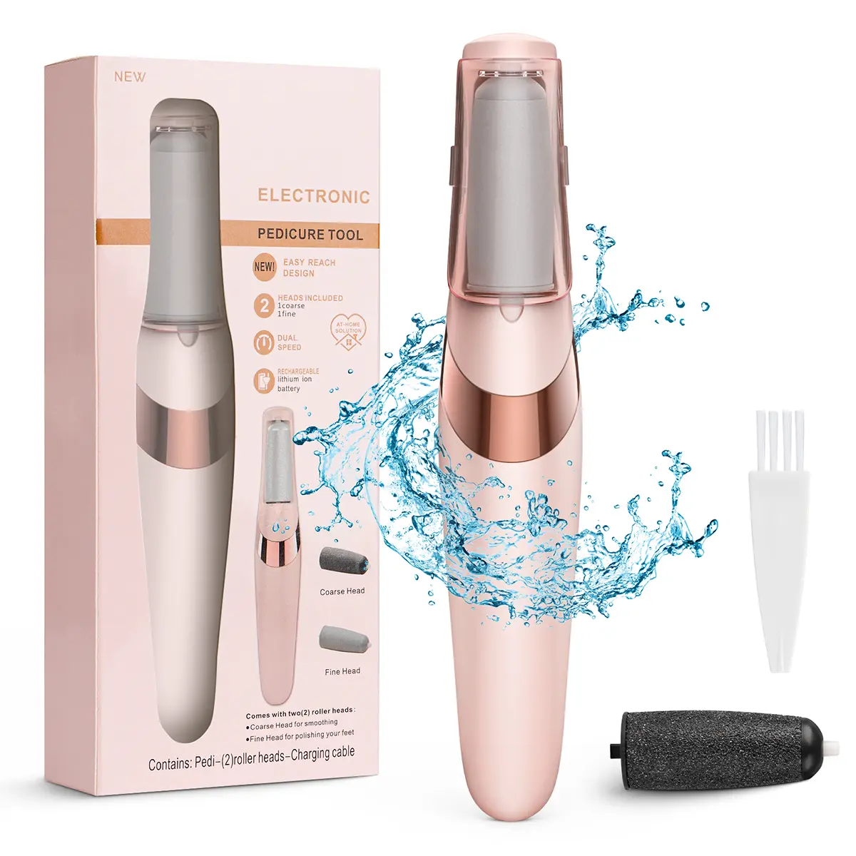 IMOLI Electric Foot File Rechargeable Callus Remover - Daily Foot Care Product, Cracked Heels Treatment Pedicure Tool, Nail Care Accessory with Roller Heads, Cleaning Brush & USB Charging Cable