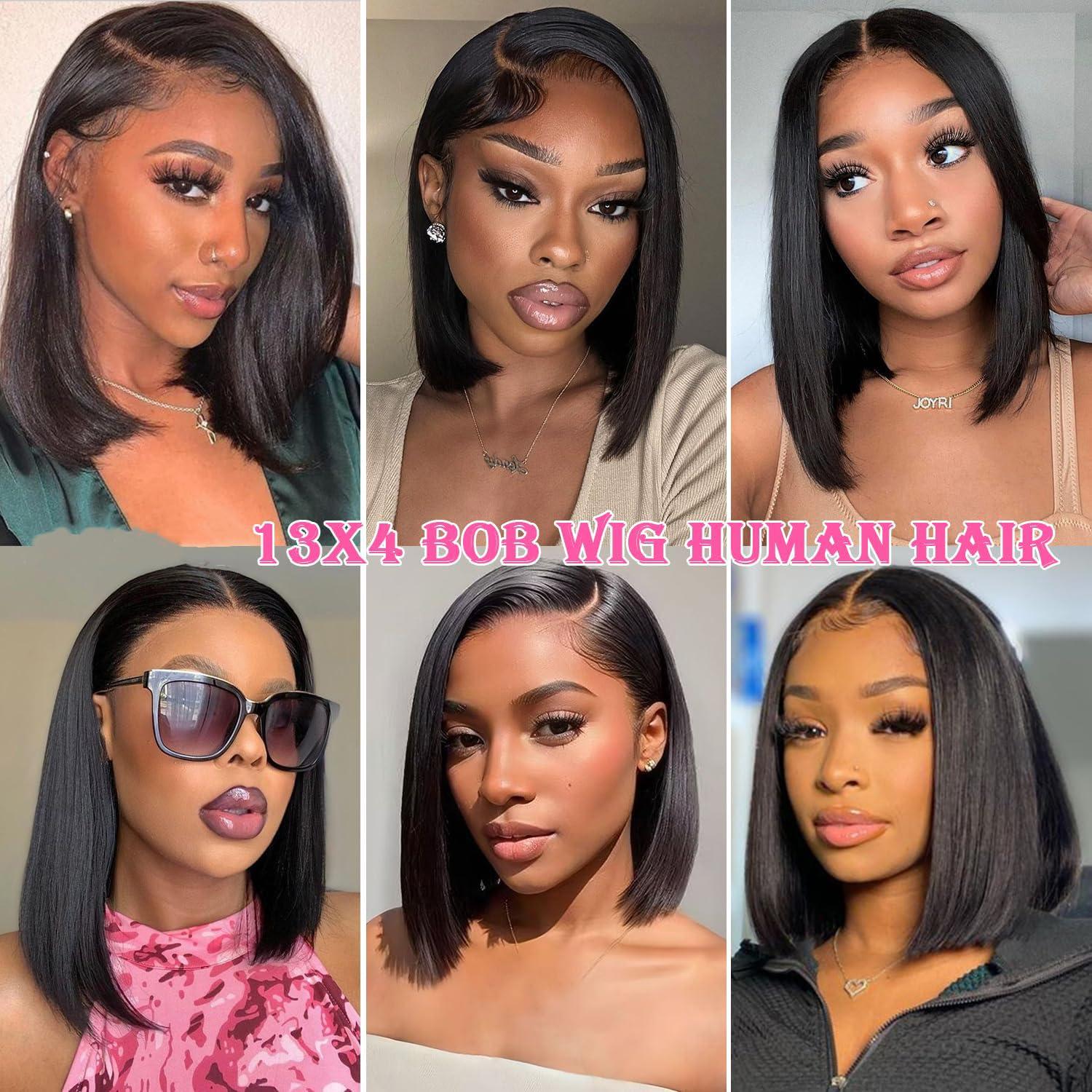 GK 13x4 Lace Front Bob Wigs Human Hair 200 Density HD Transparent Lace Bob Wig for Women 14 inch Short Straight Bob Lace Frontal Wigs Glueless Pre Plucked With Baby Hair Straight Bob Wig Natural Color