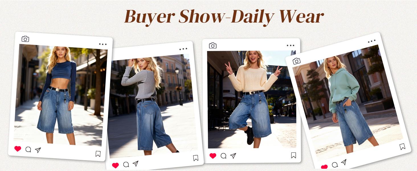 EMMIOL Baggy Jorts for Women Wide Leg Denim Shorts Y2k Mid Rise Bermuda Streetwear Boyfriend Jean Shorts with Pockets