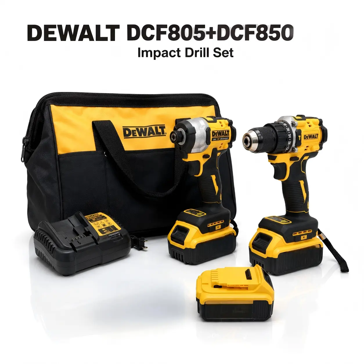 DEWALT DCF850 Impact Driver & DCF805 Hammer Drill Cordless Combo Set - High Torque, Dual Adjustable Variable Speeds, Lithium-Ion Heavy-Duty Power Tools with Charger for Construction Professionals