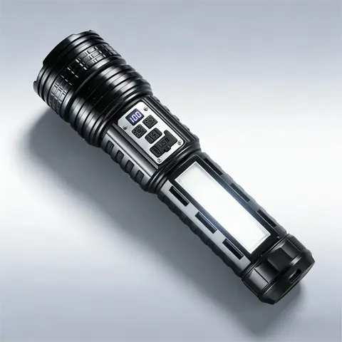 High Lumen Rechargeable Tactical LED Flashlight - Adjustable Zoom Lens, 15 Lighting Modes, COB Side LED Light, Digital Display, Long-Lasting Batteries & Cells, Waterproof, USB Port, Portable for Camping, Car Repair, Power Outage