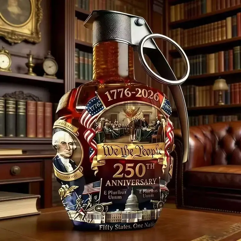 Viral Grenade Whiskey Bottle 1776-2026, Airtight Sealed Borosilicate Glass Decanter for Storing, Durable Design for Long-Lasting Use and Functionality, Home Bar Accessories, Barware