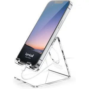 Cell Phone Stand, Desk Accessories - Clear Office Cell Phone Holder, Acrylic Phone Stand, Desktop, Acrylic Office Desk Decor Accessories, Suitable for iPhone, 4-8'' Phone, Gifts