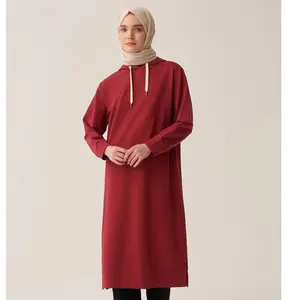Modest Muslim Women's Hooded Comfortable Tunic - 50083 Red