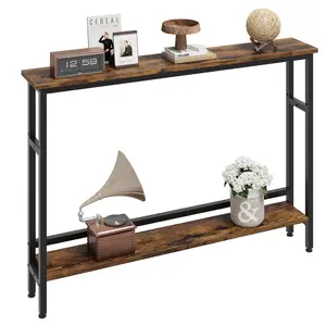 Garvee 5.9 Slim Console Table with 2 Tiers and Adjustable Shelf, Narrow Behind Couch Design, Perfect for Living Room, Entryway, Hallway, or Foyer, Available in Rustic Brown and Black