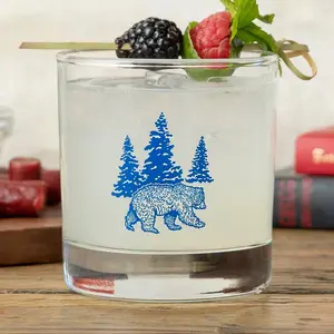 Blue Bear Screen Printed Glassware - Unique Whiskey Rocks Glass