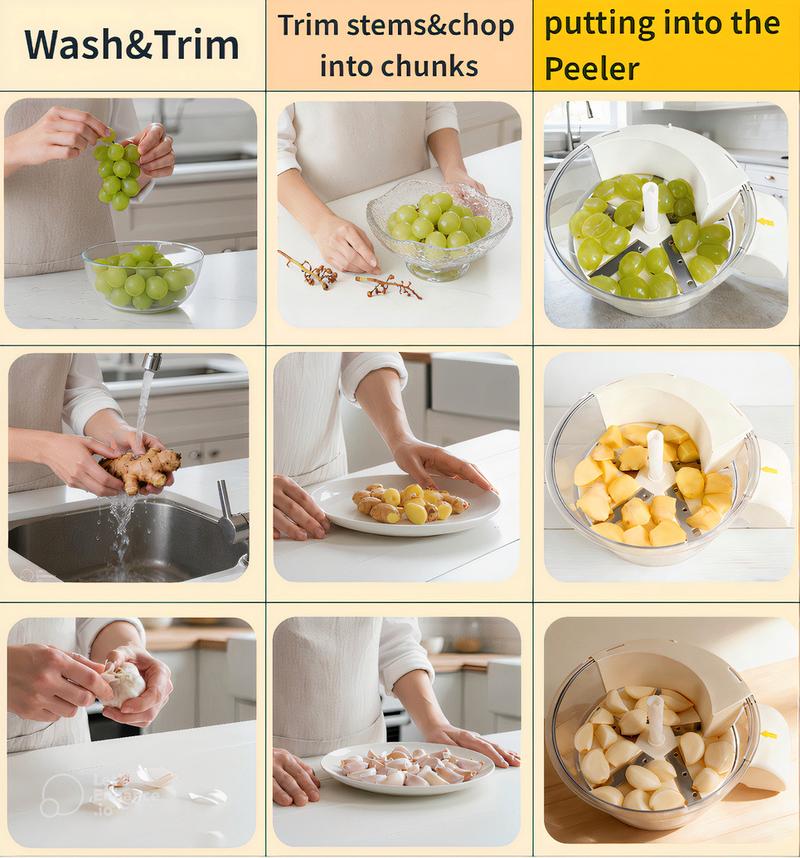 [Gift Idea]Potato&Garlic Small Fruit Peeling Machine,Machine,Automatic Multifunctional Vegetable Peeler, Rechargeable Home Kitchen Aid Peeler, Peel skin Smart Fruit Machines Durable Vegetable Slicer Durable,Cream White Utensils,New Year, Holiday