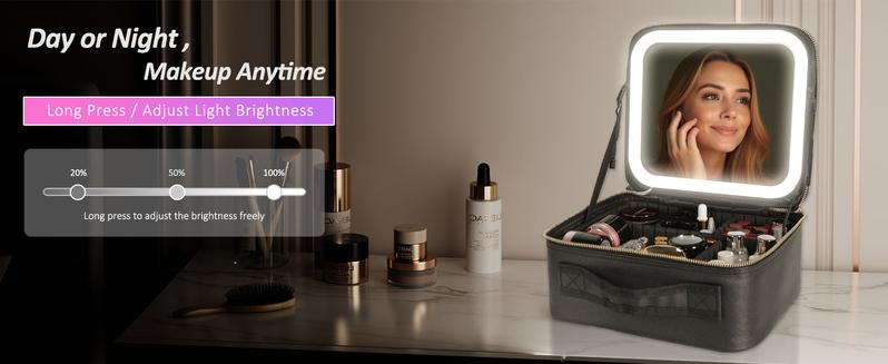 Behaesty Leopard Print 3-in-1 LED Vanity Makeup Bag with 3 Detachable Mirrors & Adjustable Dividers for Travel Desk or Dorm USB Rechargeable Stylish Organizer Handheld Cosmetic Pouch TikTokShopBlackFriday