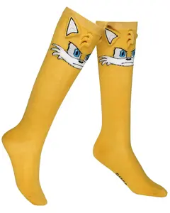 Tails Socks Sonic the Hedgehog Tails Video Game 3D Ears Novelty Costume Character Socks Women's Knee High Shoe Size 5-10