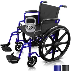 Heavy Duty Wheelchair 400 lb Capacity | 20" Seat Foldable Steel Frame