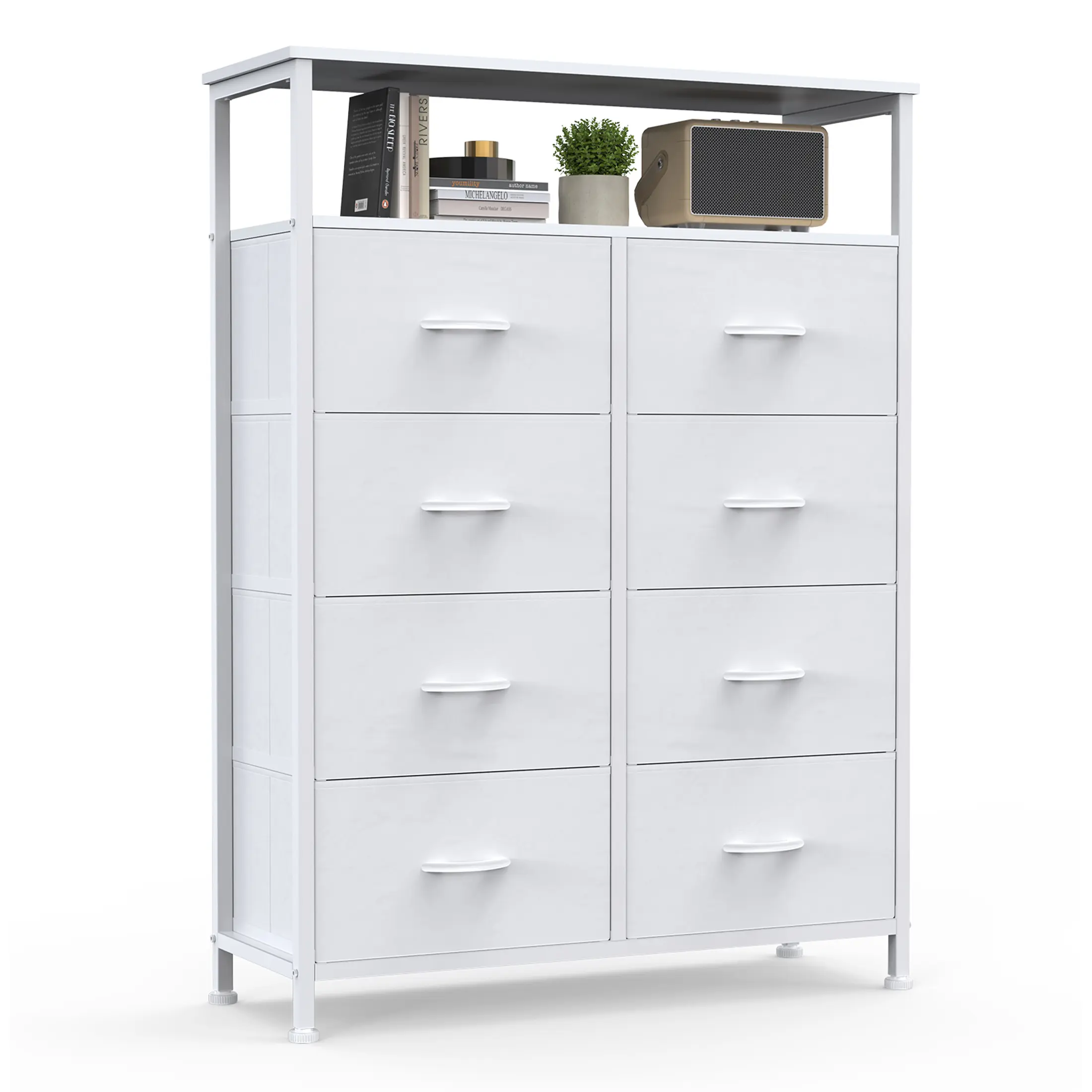 Sweetcrispy 8-Drawer Fabric Dresser Organizer - Sturdy Steel Frame, Wooden Top, Durable Chest of Drawers, Heavy-Duty Freestanding Interior Storage Furniture, Bedroom Dresser for Storage Organization, Assembly Required