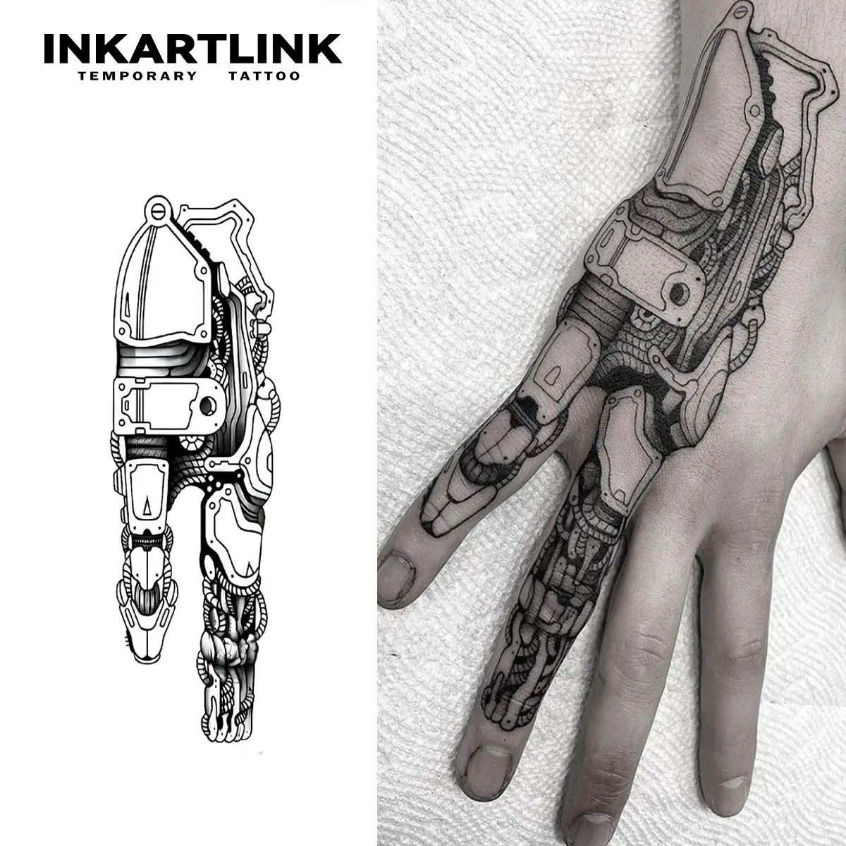 INKARTLINK 2 Sheets Ephemeral Fashion Tattoos for Adults, Long-Lasting Waterproof Semi-Permanent Tattoo Art with Realistic Robotic Finger Design, Ephemeral Tattoos, Semi-Permanent Tattoos