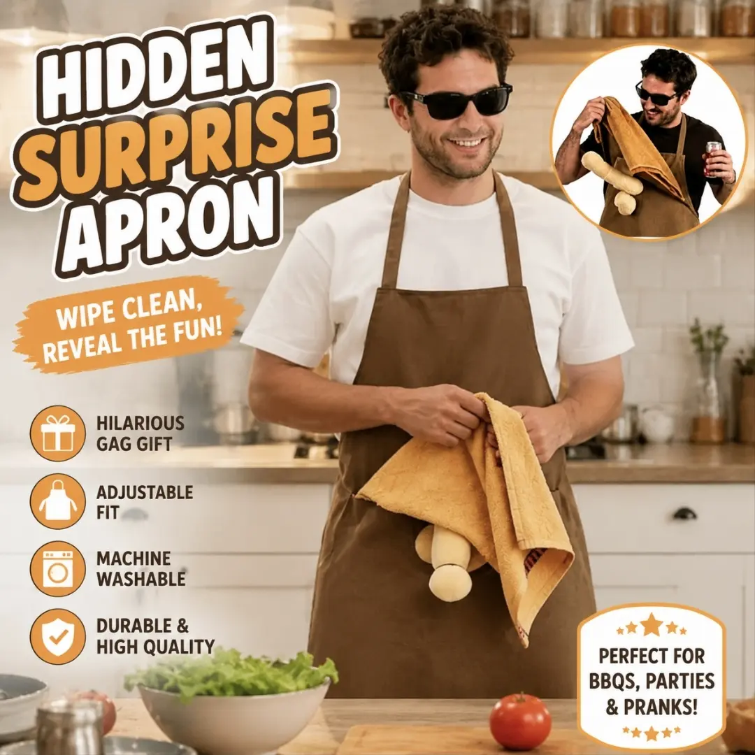 Chef's Prank Apron - A funny cooking apron with hidden pockets, a humorous gift for dads, husbands, and friends. An extremely interesting present. Suitable for men's birthdays, Christmas, barbecues, and kitchen use with a funny apron.