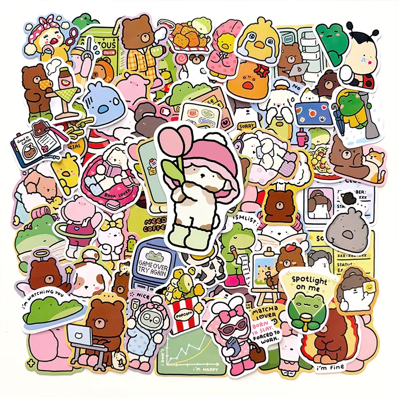 Coco Wyo Cozy Friends - Vinyl Sticker Pack (100pcs) - Cute Stickers, Office Stationery Labeling