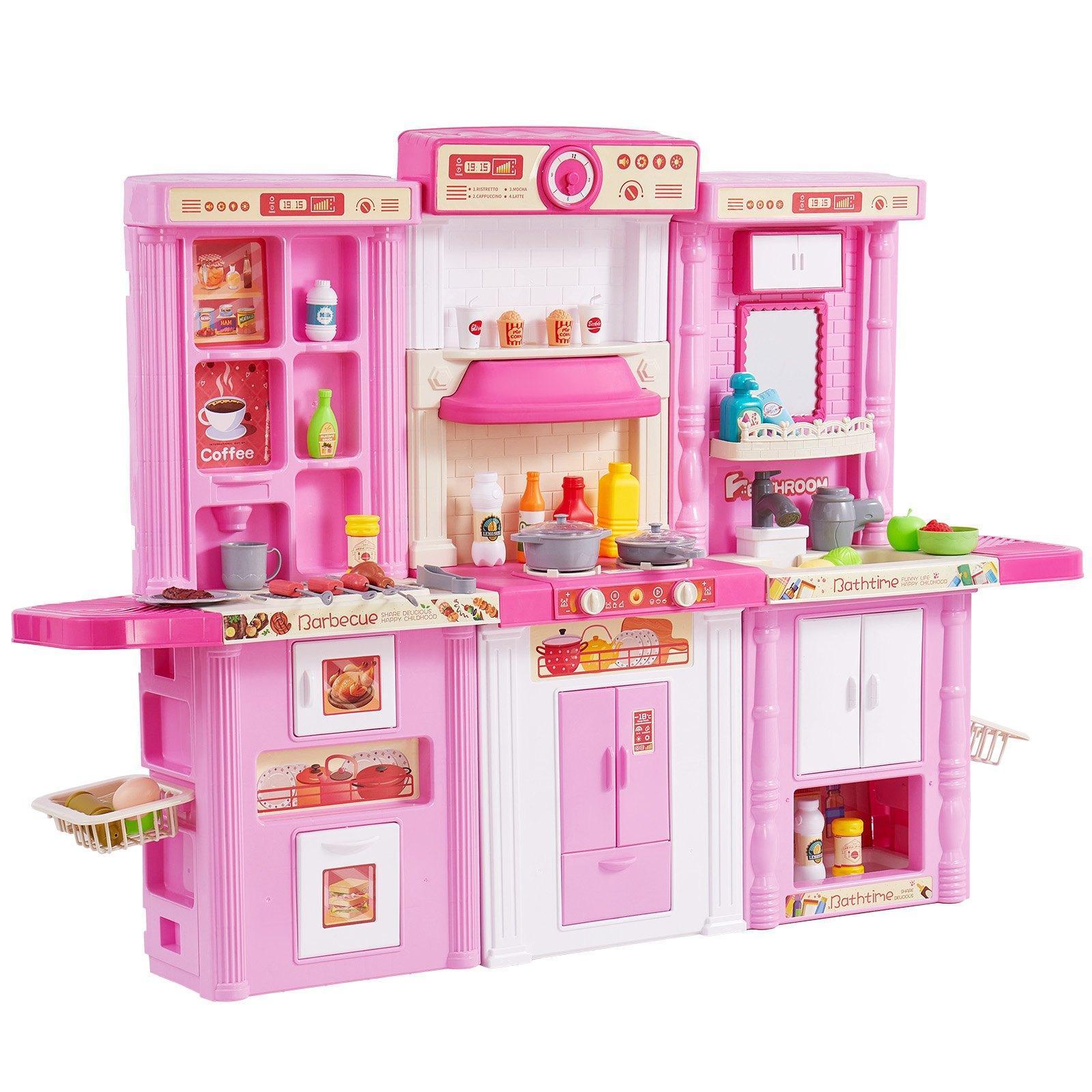 VEVOR Kids Kitchen Playset, Toddler Kitchen with Cooking Stove with Steam, Sounds and Lights