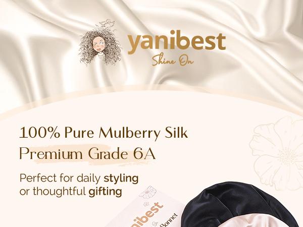 YANIBEST 22 Momme 6A Grade 100% Mulberry Silk Bonnet for Sleeping Women Double Layer Silk Sleep Bonnet with Tie for Long Curly Hair,Silk Sleep Cap Black