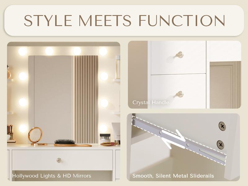 [New Year Deals] Vanity Desk with Mirror Lights 9 Drawers 6 Storage Shelves Dressing Table Power Outlet 3 Color Modes 10 LED Bulbs for Girls Bedroom,Gift for Daughter, Wife & Mom – Girls Bedroom Essential