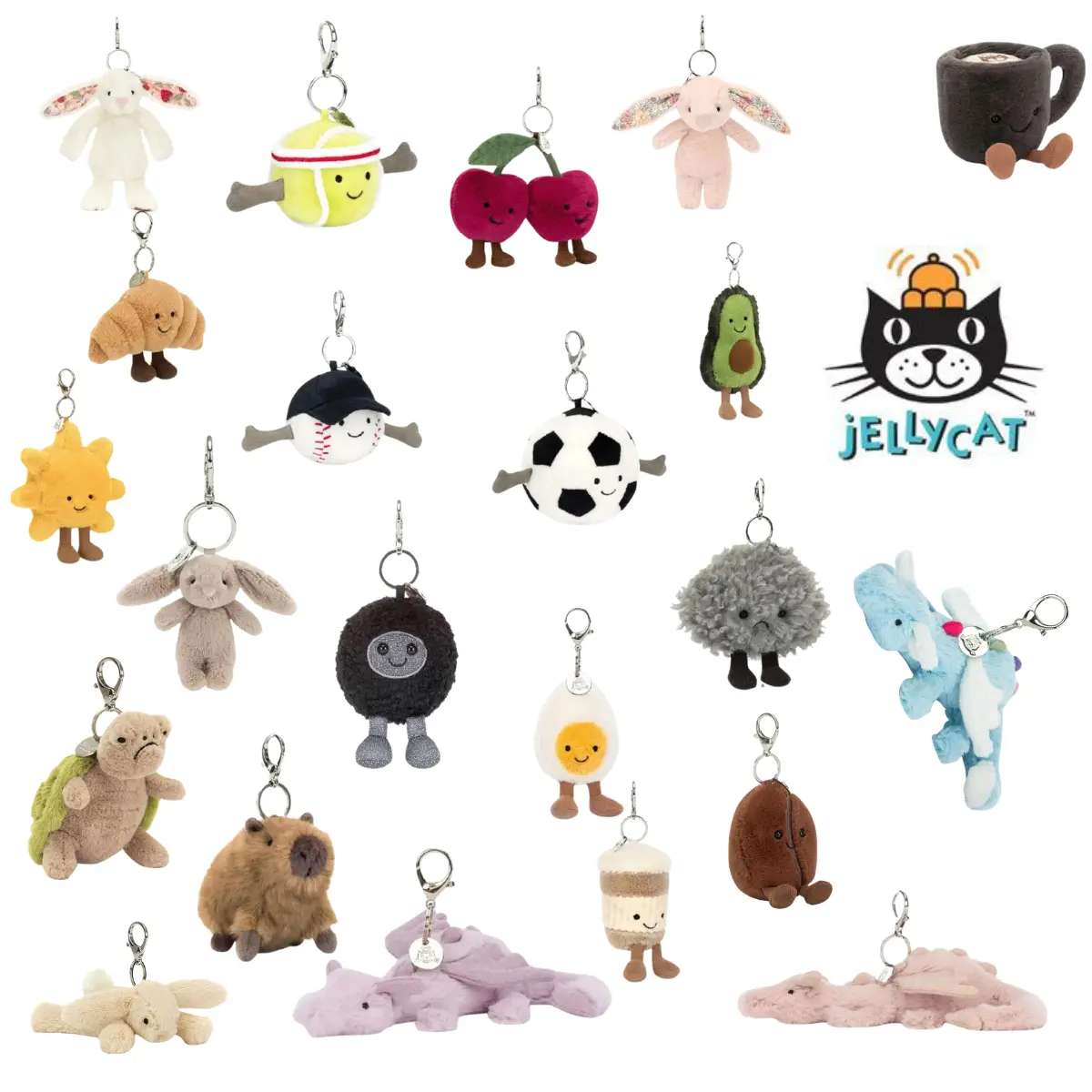 Jellycat Keychain - Cute Animal or Food Stuffed Charm, Hanging Pendant for Car or Backpack, Fashion Collectible Gift Accessory