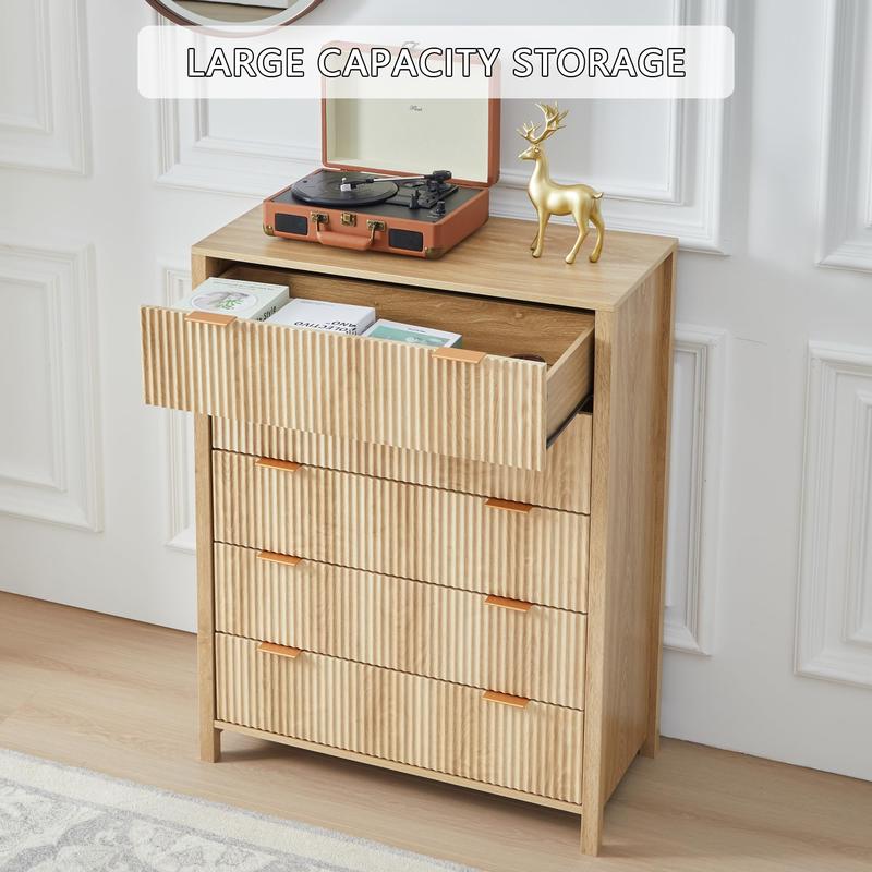 Giratree 4 5 Drawer Dressers for Bedroom, Modern Closet Chest of Drawers with Waveform Fluted Panel, Large Wood Storage Dresser Organizer for Nursery Bedroom Living Room Hallway Closet