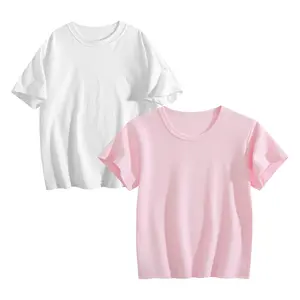 Holafish 2Pcs Girls Cotton T-Shirts Value Short Sleeve Casual Tees Soft Breathable Unisex Top for Toddler Children Easy Care Playwear