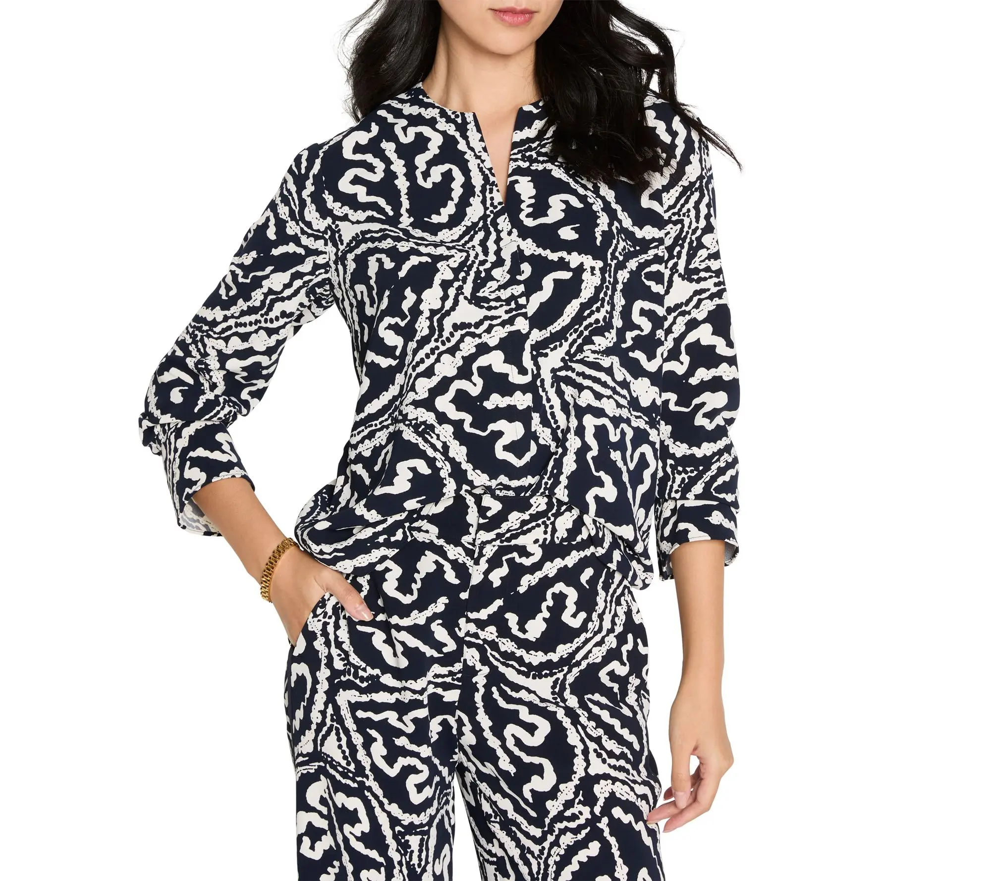 NIC+ZOE Indigo Leaf Double Crepe Top
