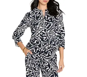 NIC+ZOE Indigo Leaf Double Crepe Top