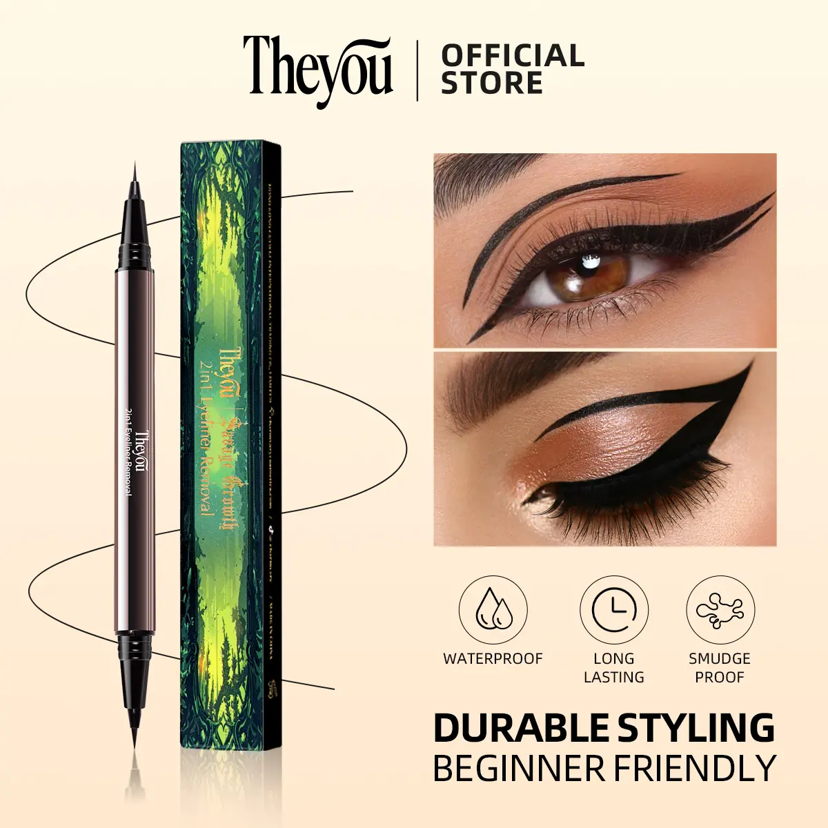 【The you】Ultra-Smooth Creamy Liquid Eyeliner | 2-in-1 Dual Tip | Weightless, Waterproof & 24H Long-Lasting