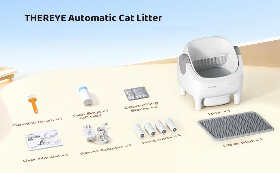 Thereye Open-Top Self-Cleaning Cat Litter Box, Automatic with App Control Wifi Odor-Free Waste Disposal Includes Trash Bags Litterbox  for kittens weighing from 3 to 30 pounds.
