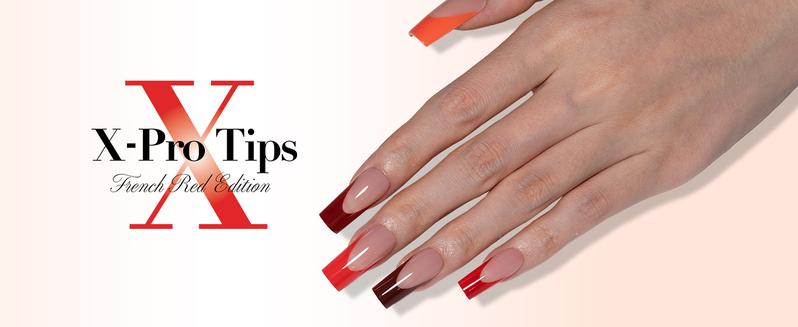 SXC Cosmetics X-Pro Tips French Tip Press on Nails – French Red Edition Starter Kit 150PCS, 15 Sizes, 5 Styles, Beginner-Friendly Red117Kit-M Square