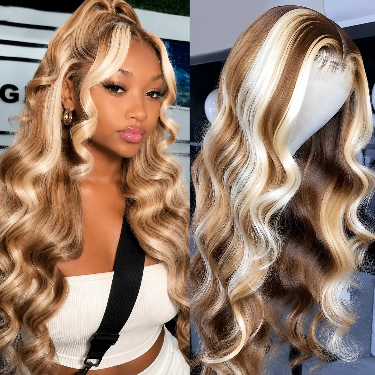 Yeswigs 13x4 Body Wave Highlight Ombre Lace Front Wig Human Hair 13x6 HD Lace Front Wigs Human Hair 180% Density #27/613 Colored Wigs Honey Blonde Glueless Wigs Human Hair Pre Plucked Pre Cut Hd Lace Frontal wigs  For Women