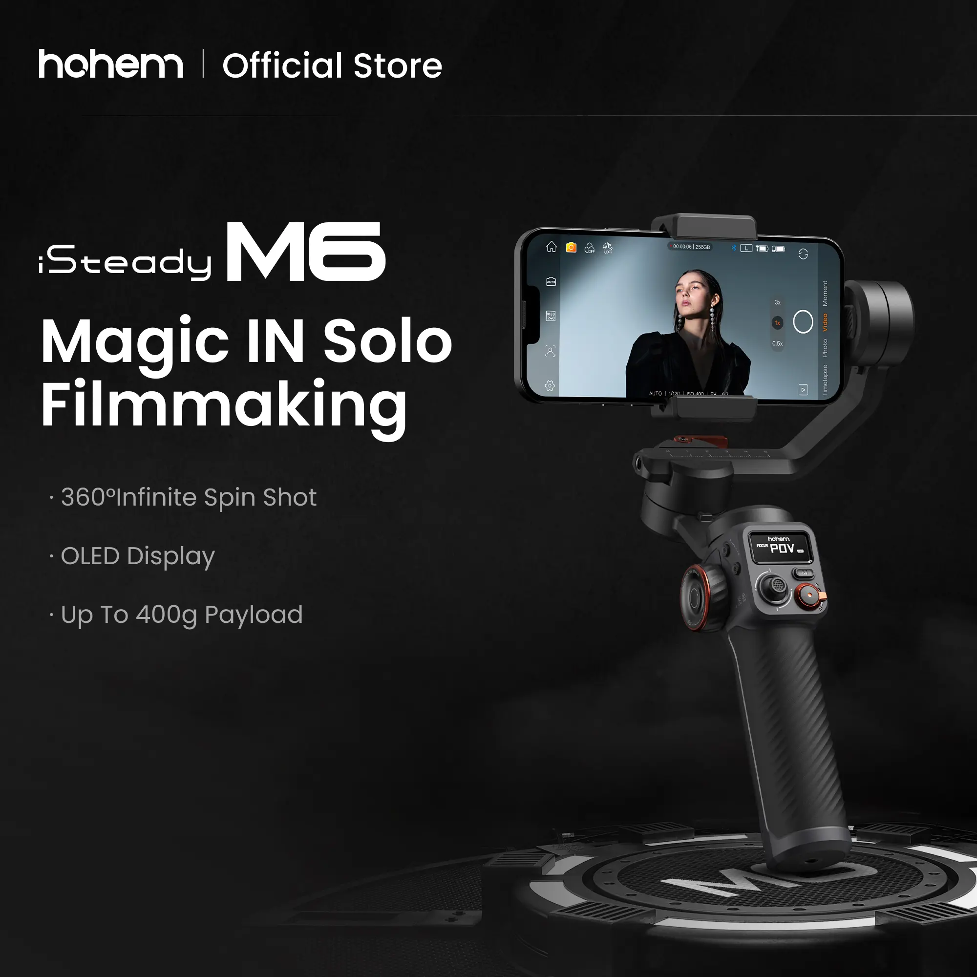 Hohem iSteady M6 Gimbal Stabilizer for Smartphone, 3-Axis Phone Gimbal, Phone Stabilizer for Video Recording(Without AI Track) gimbal for Android & iPhone 17 series
