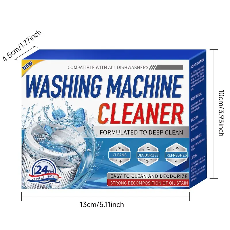 12-24 Piece Eco-Friendly Washing Machine Cleaner, Odor Eliminator Liquid Home Care Supply, Household Cleaner for Pet Odors & Pet Hair Removal, Laundry Care Fresh Machine Supplies